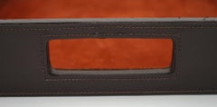 VINTAGE FAUX LEATHER SERVING DECORATIVE BUTLER TRAY WITH SUEDE LINiNG