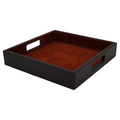 VINTAGE FAUX LEATHER SERVING DECORATIVE BUTLER TRAY WITH SUEDE LINiNG