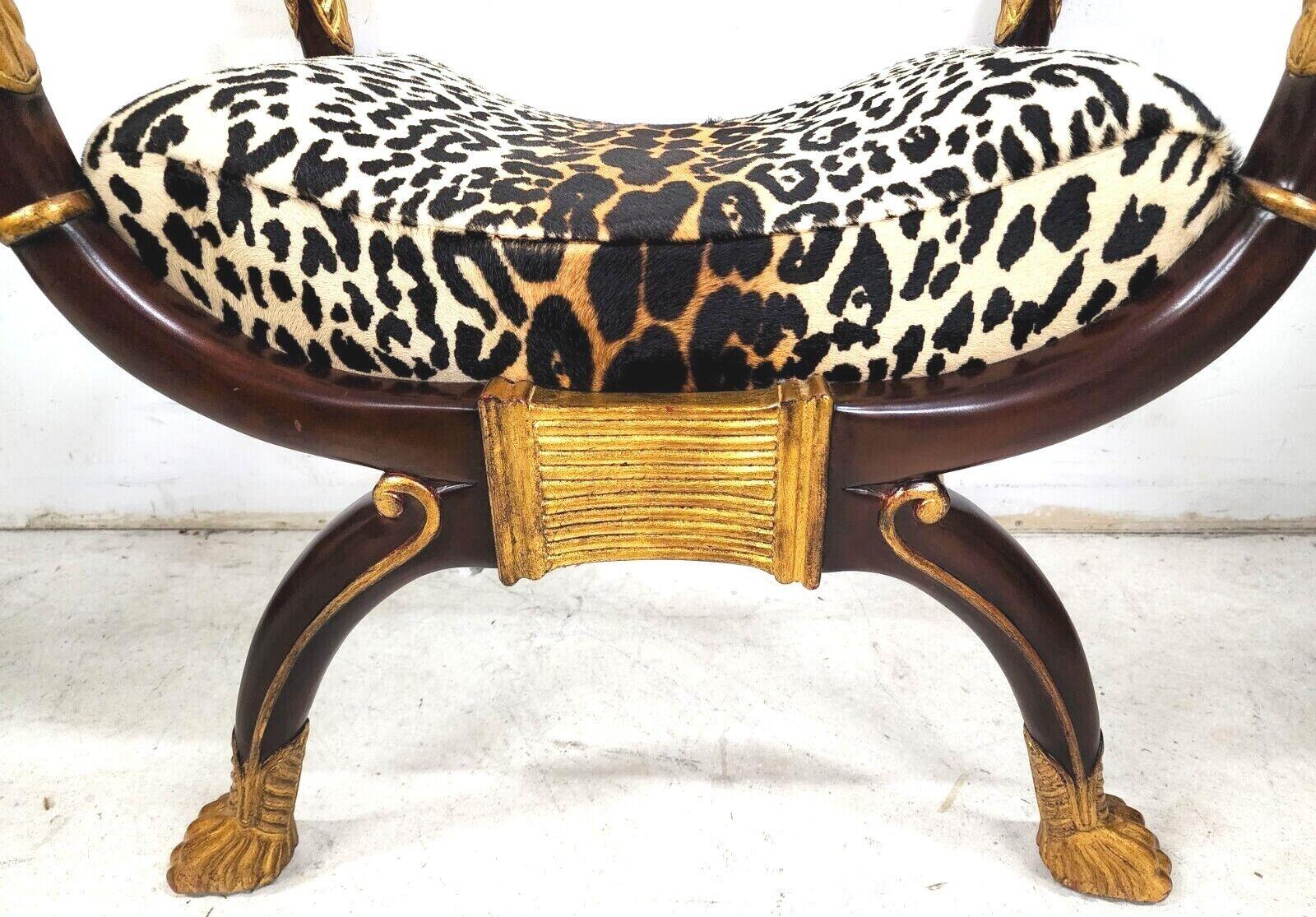 Neoclassical Vintage Faux Leopard Gilded Bench by Maitland Smith