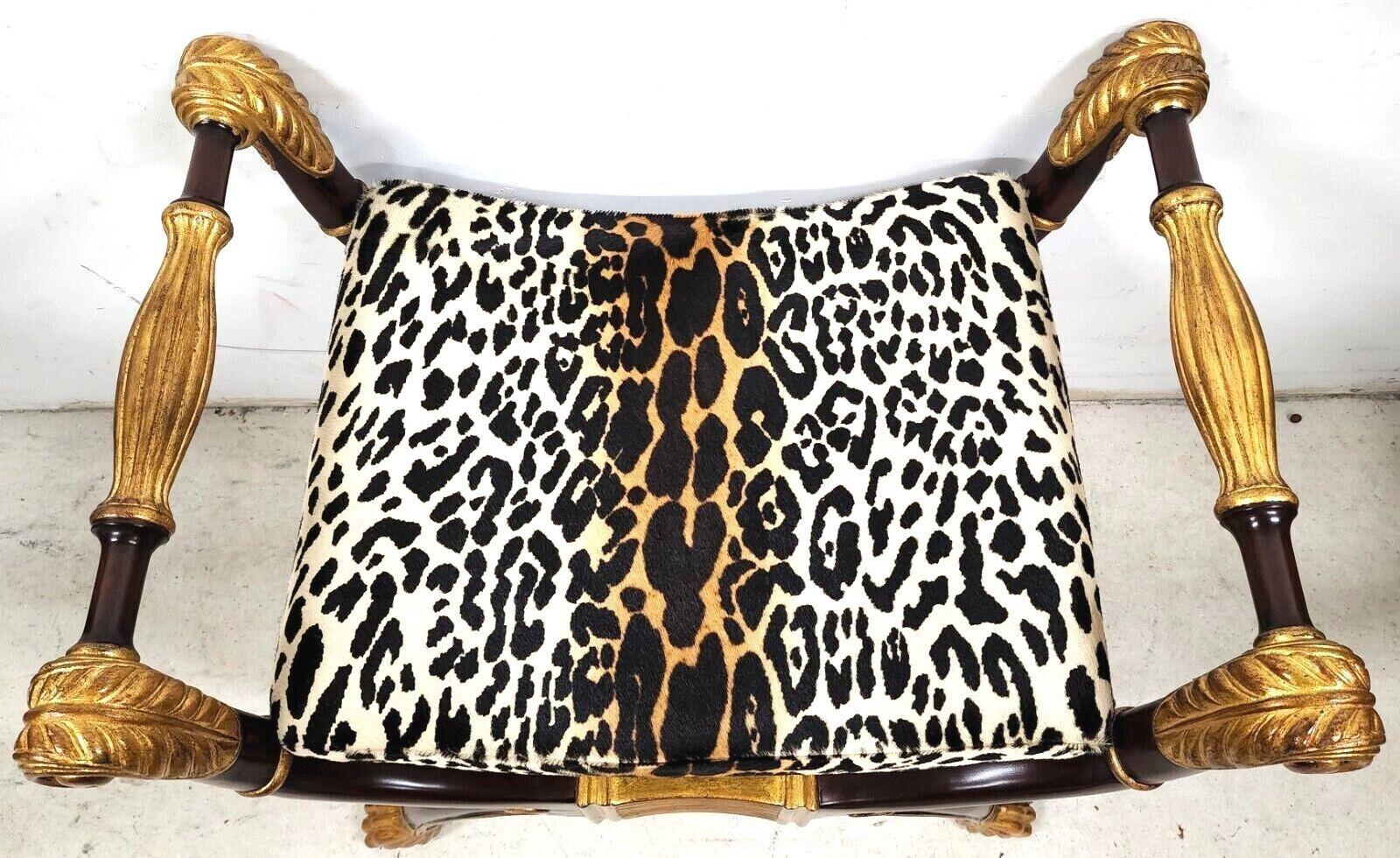 Vintage Faux Leopard Gilded Bench by Maitland Smith In Good Condition In Lake Worth, FL