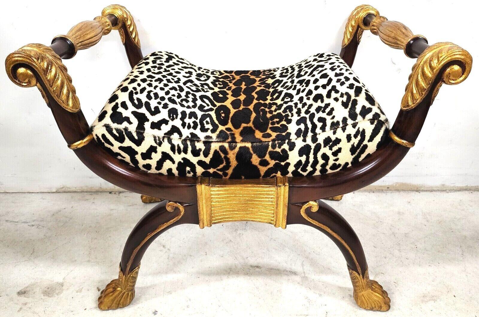 Vintage Faux Leopard Gilded Bench by Maitland Smith 2