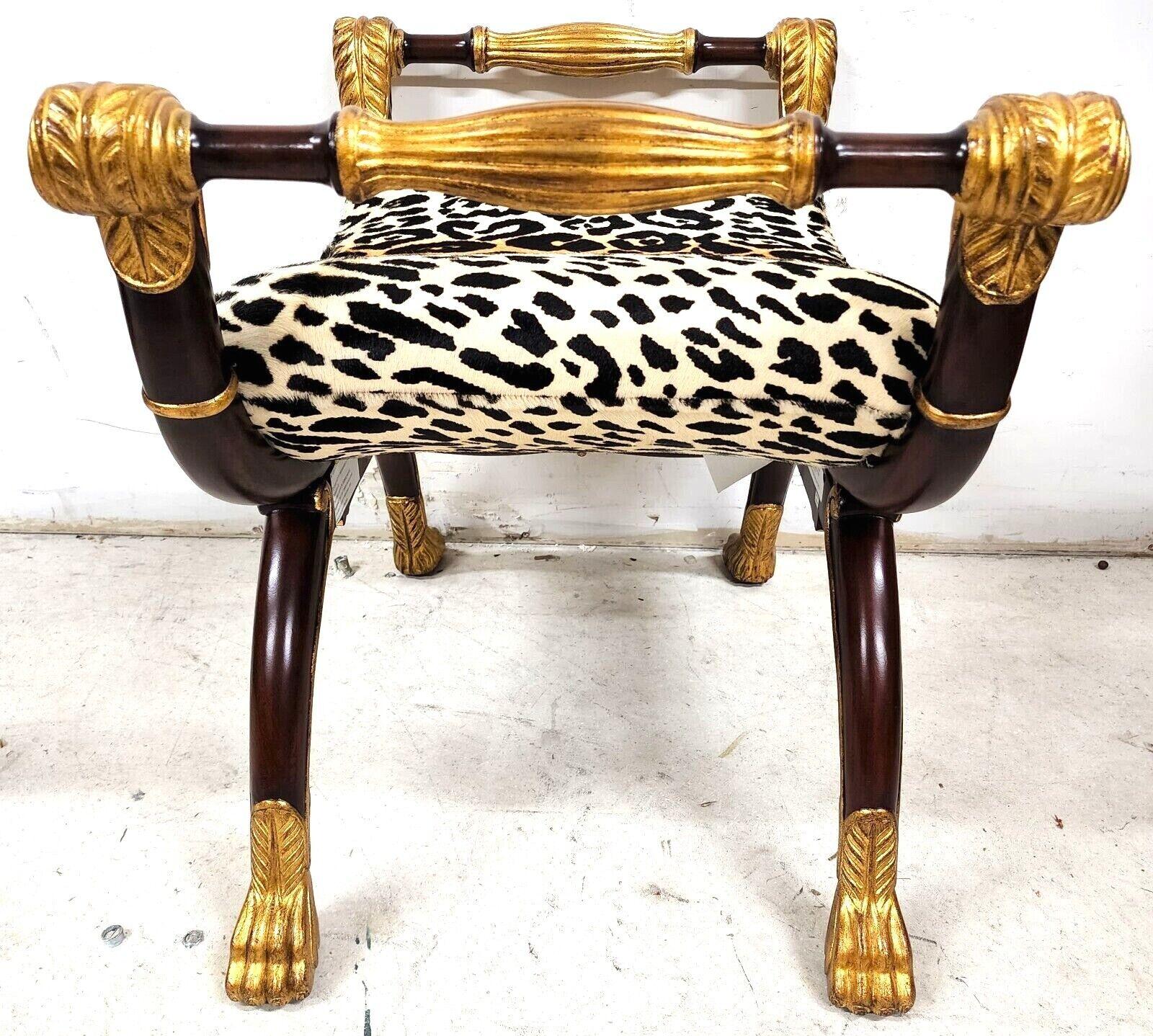 Vintage Faux Leopard Gilded Bench by Maitland Smith 3