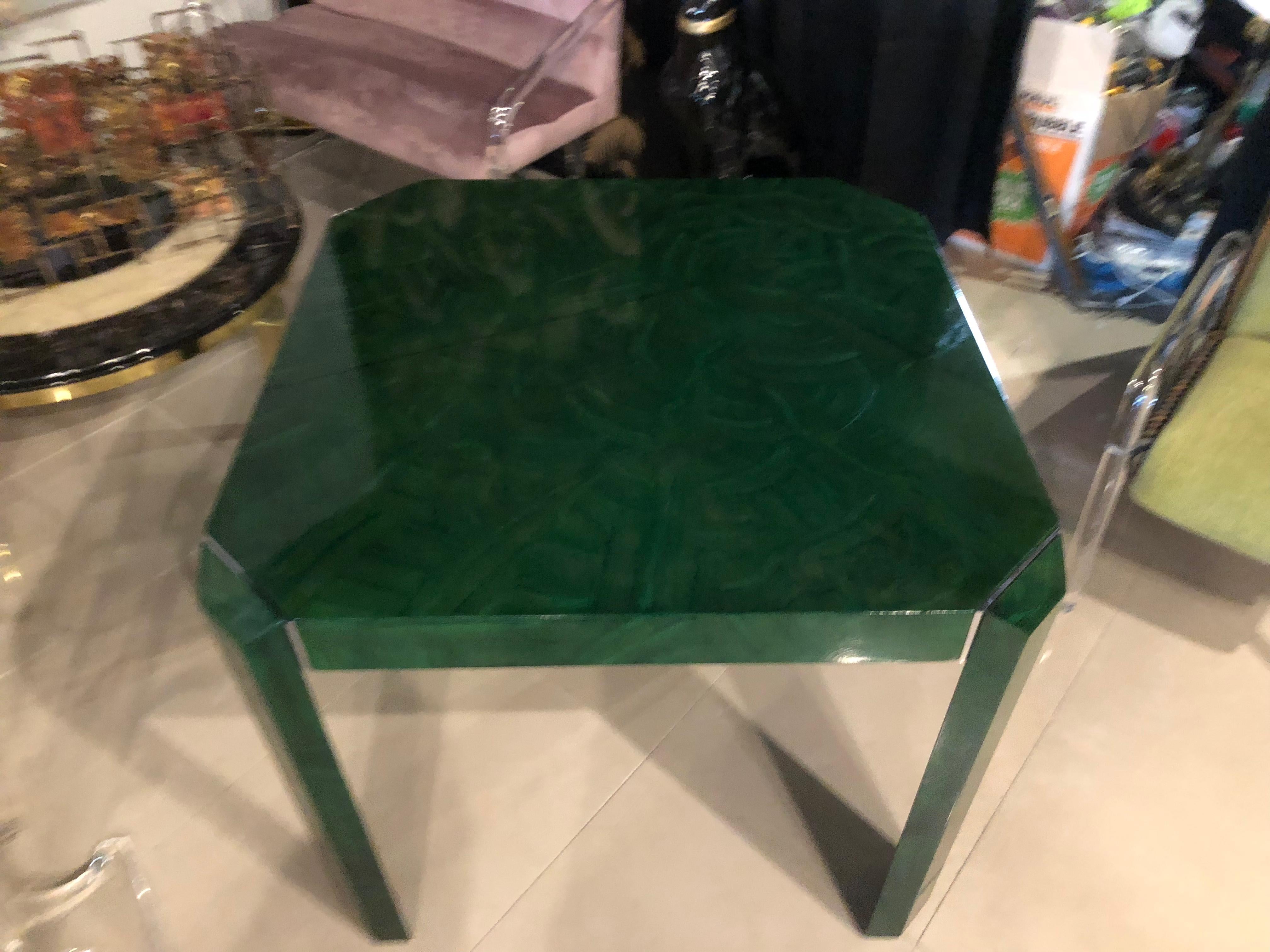 Vintage Faux Malachite Game or Dining Table Chrome Accents 2