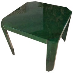 Vintage Faux Malachite Game or Dining Table Chrome Accents