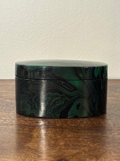 Vintage Faux Malachite Hand Painted Paper Mache Box, Lacquered