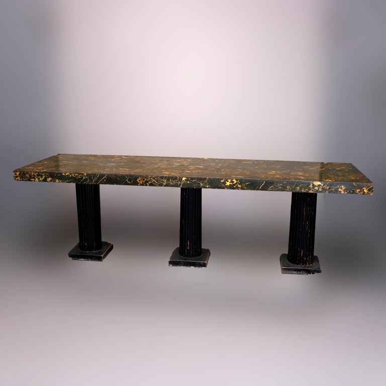 Faux Marble and Ebonized Classical Triple Pedestal Harvest ...