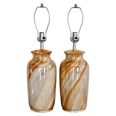 Vintage Faux Marbleized Glazed Ceramic Lamps, a Pair