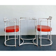 Vintage Faux Metal Bamboo Patio Hollywood Chairs and Table Set