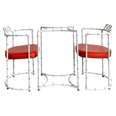 Vintage Faux Metal Bamboo Patio Hollywood Chairs and Table Set