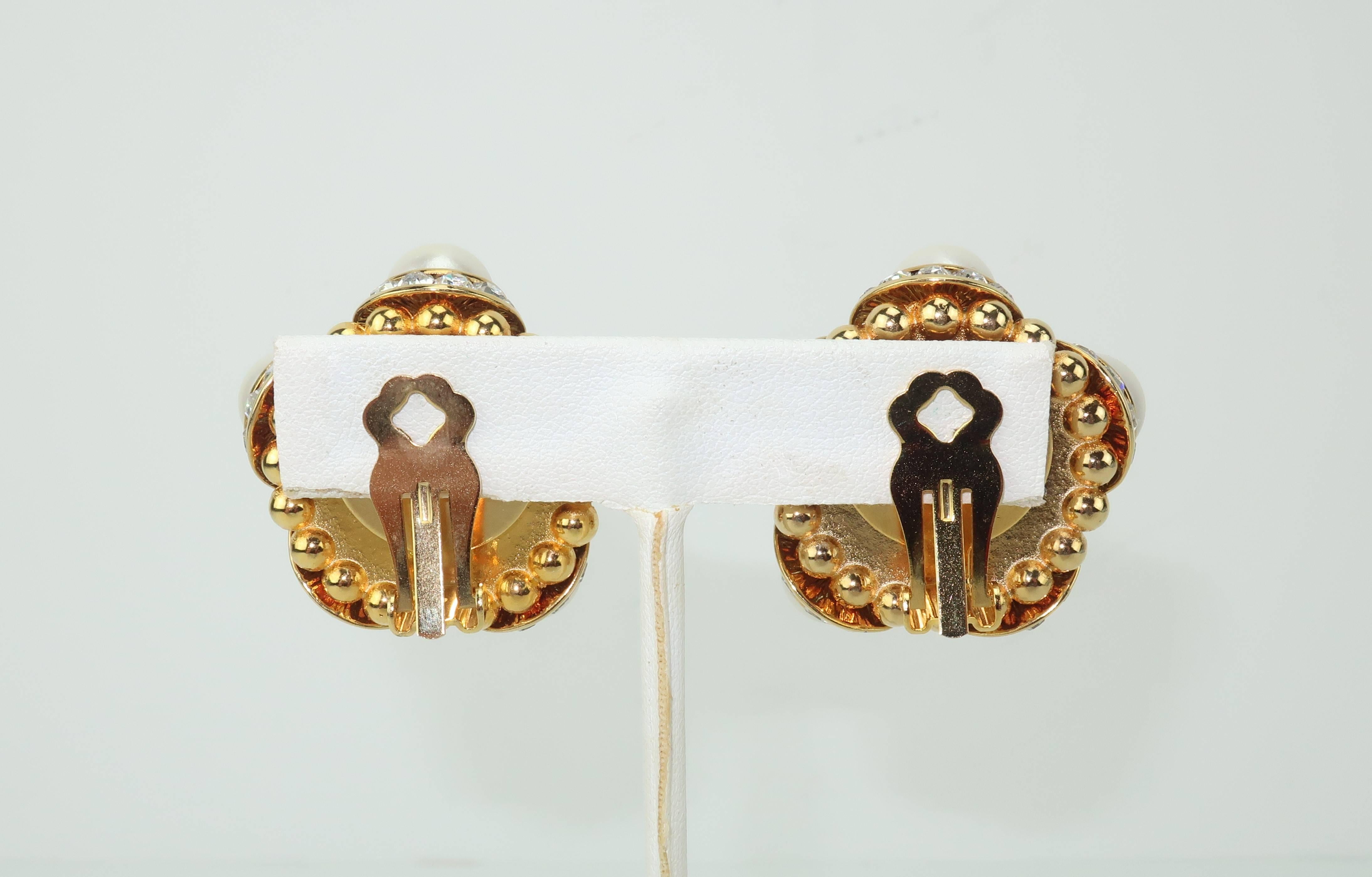 Faux Pearl and Rhinestone Vintage Clip On Earrings 2