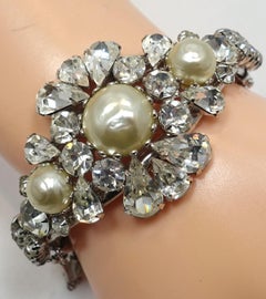 Vintage Faux Pearl and Crystal Bracelet