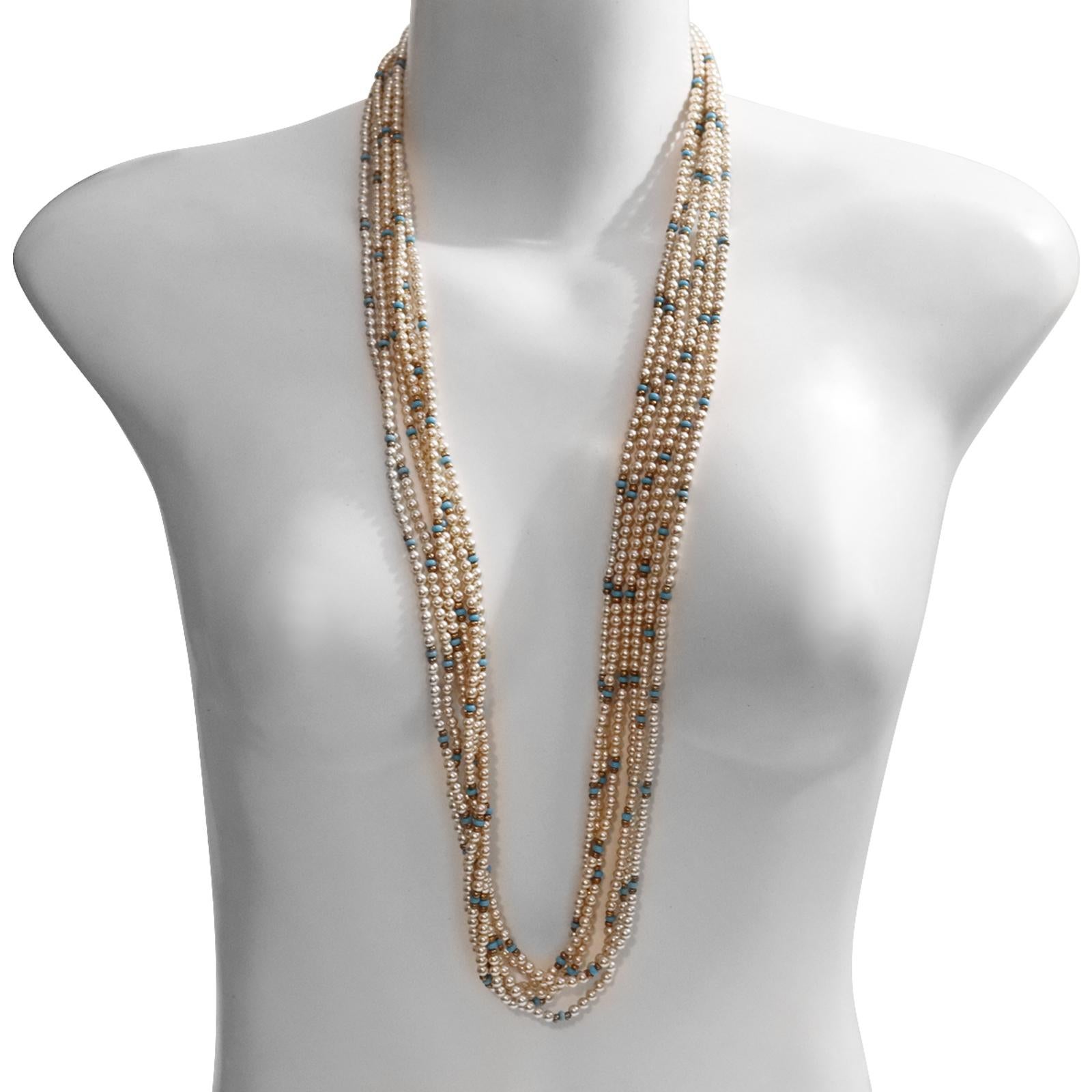 Halskette aus Kunstperlen und Türkis mit Goldperlen mit Perlen, ca. 1990er Jahre (Moderne) im Angebot