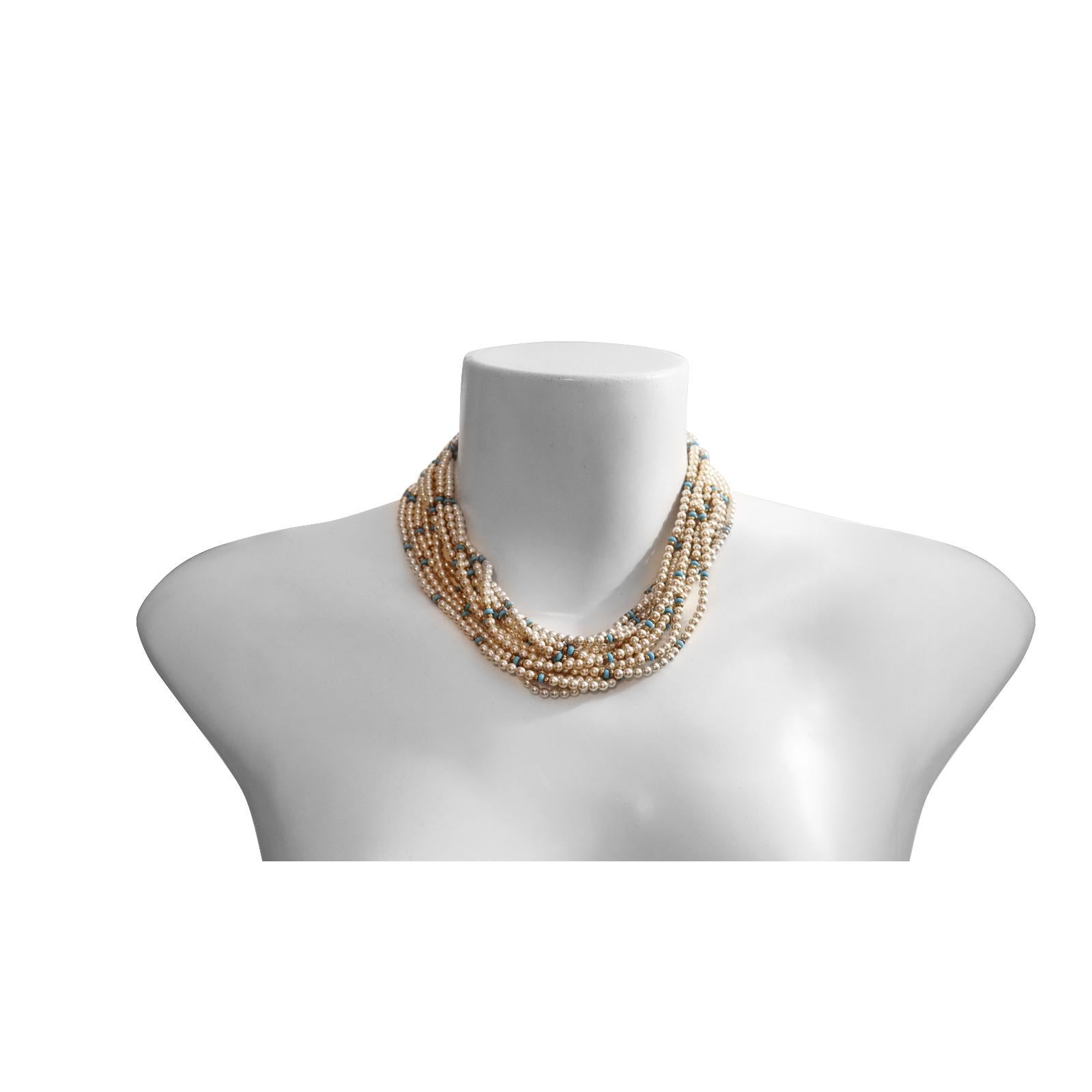 Halskette aus Kunstperlen und Türkis mit Goldperlen mit Perlen, ca. 1990er Jahre im Zustand „Gut“ im Angebot in New York, NY
