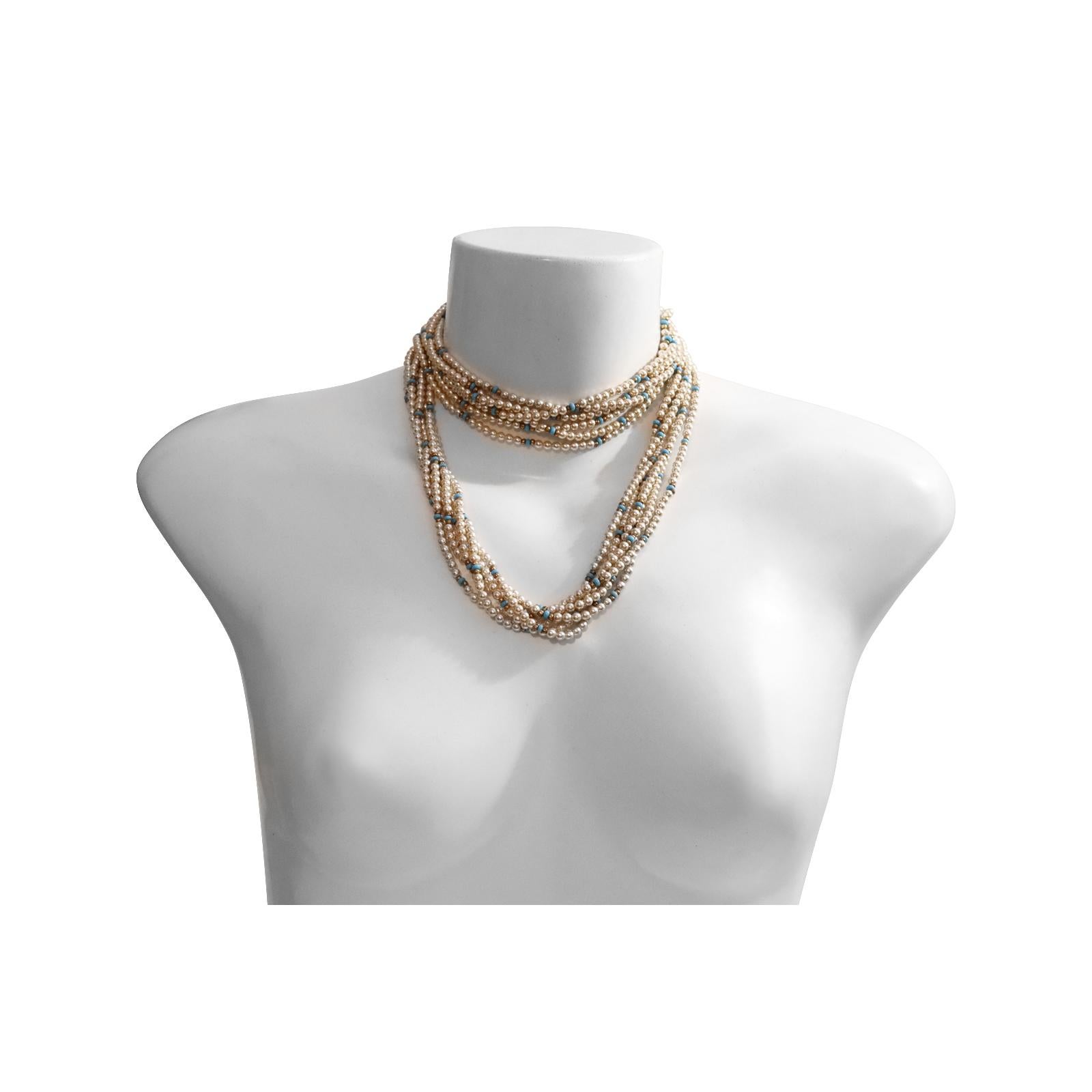 Halskette aus Kunstperlen und Türkis mit Goldperlen mit Perlen, ca. 1990er Jahre für Damen oder Herren im Angebot