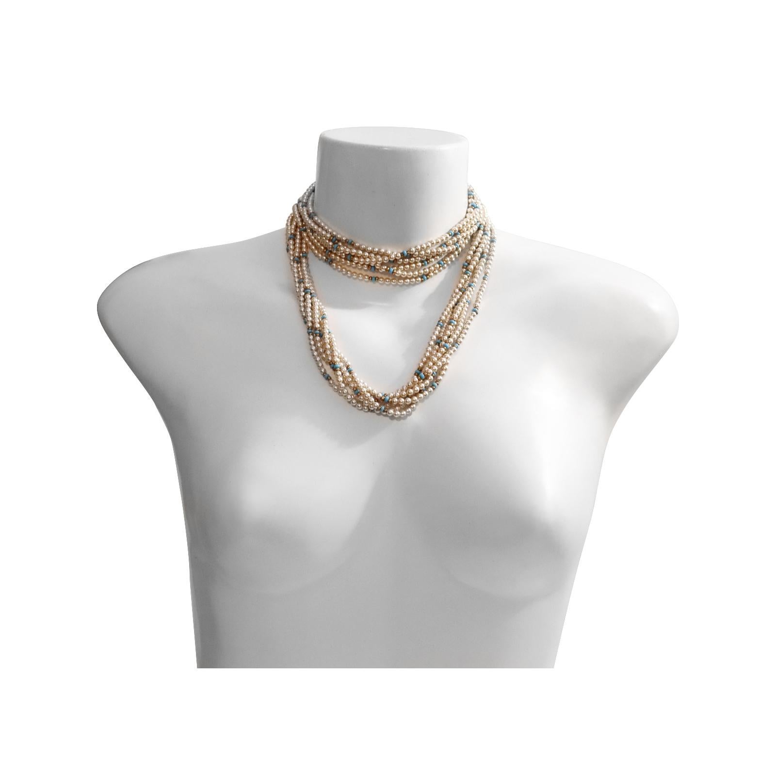 Halskette aus Kunstperlen und Türkis mit Goldperlen mit Perlen, ca. 1990er Jahre im Angebot 1