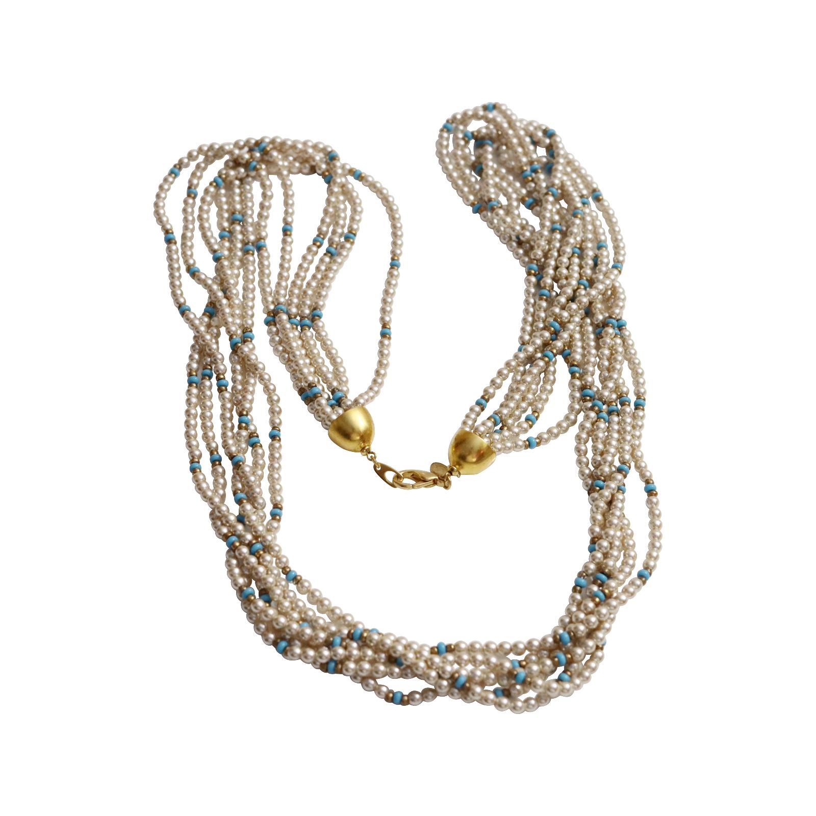 Halskette aus Kunstperlen und Türkis mit Goldperlen mit Perlen, ca. 1990er Jahre im Angebot 2
