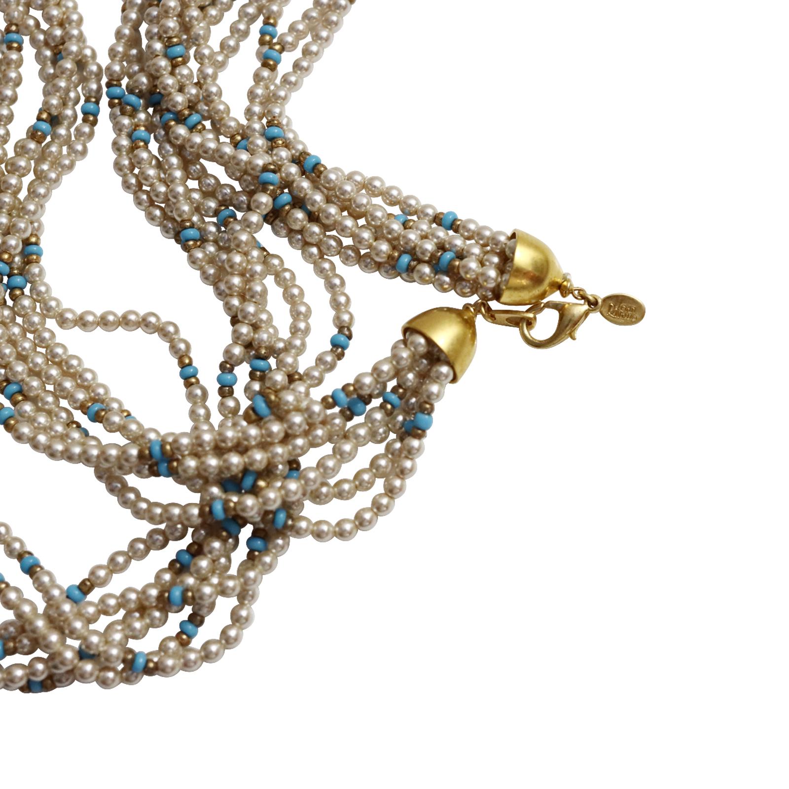 Halskette aus Kunstperlen und Türkis mit Goldperlen mit Perlen, ca. 1990er Jahre im Angebot 3