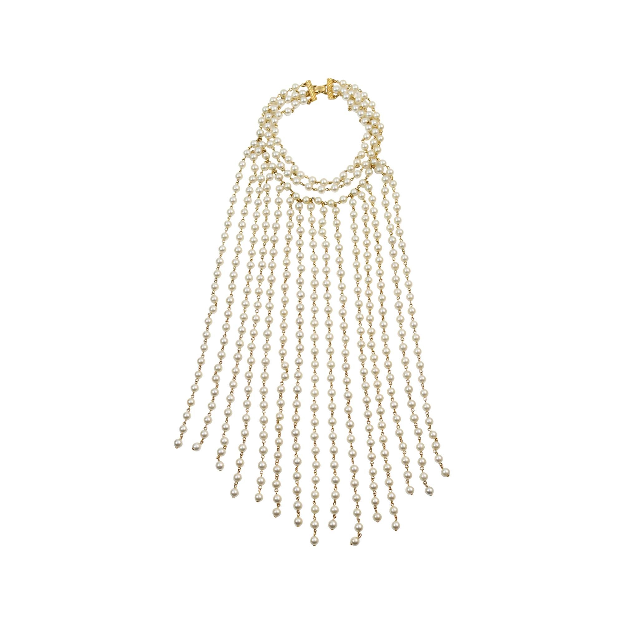 Girocollo di perle finte vintage con collana lunga a cascata, circa anni '90 in vendita 5