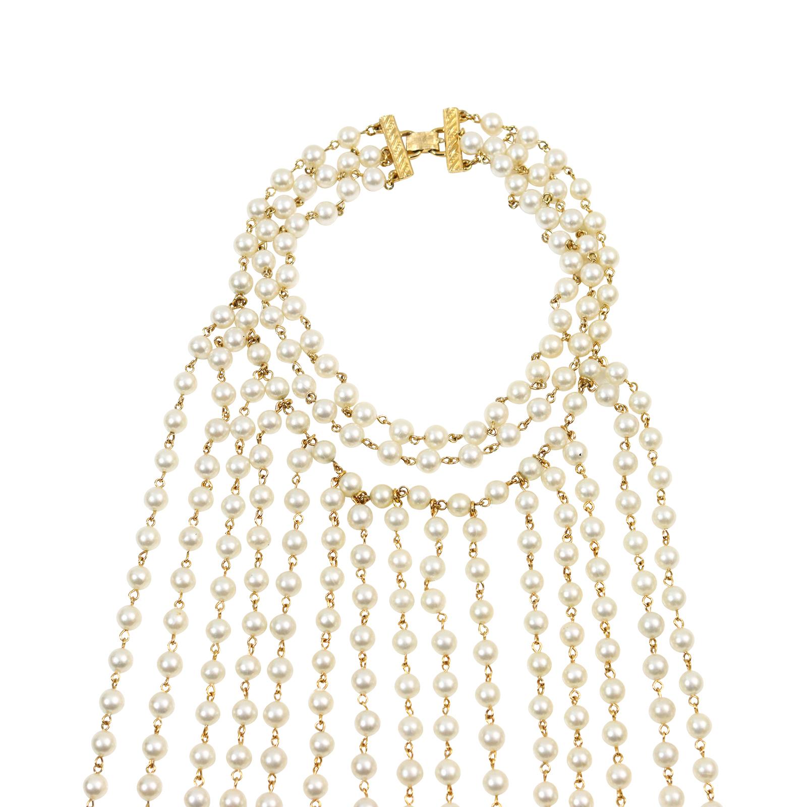Vintage Faux Pearl Choker with Cascading Long Necklace, circa 1990s For Sale 6