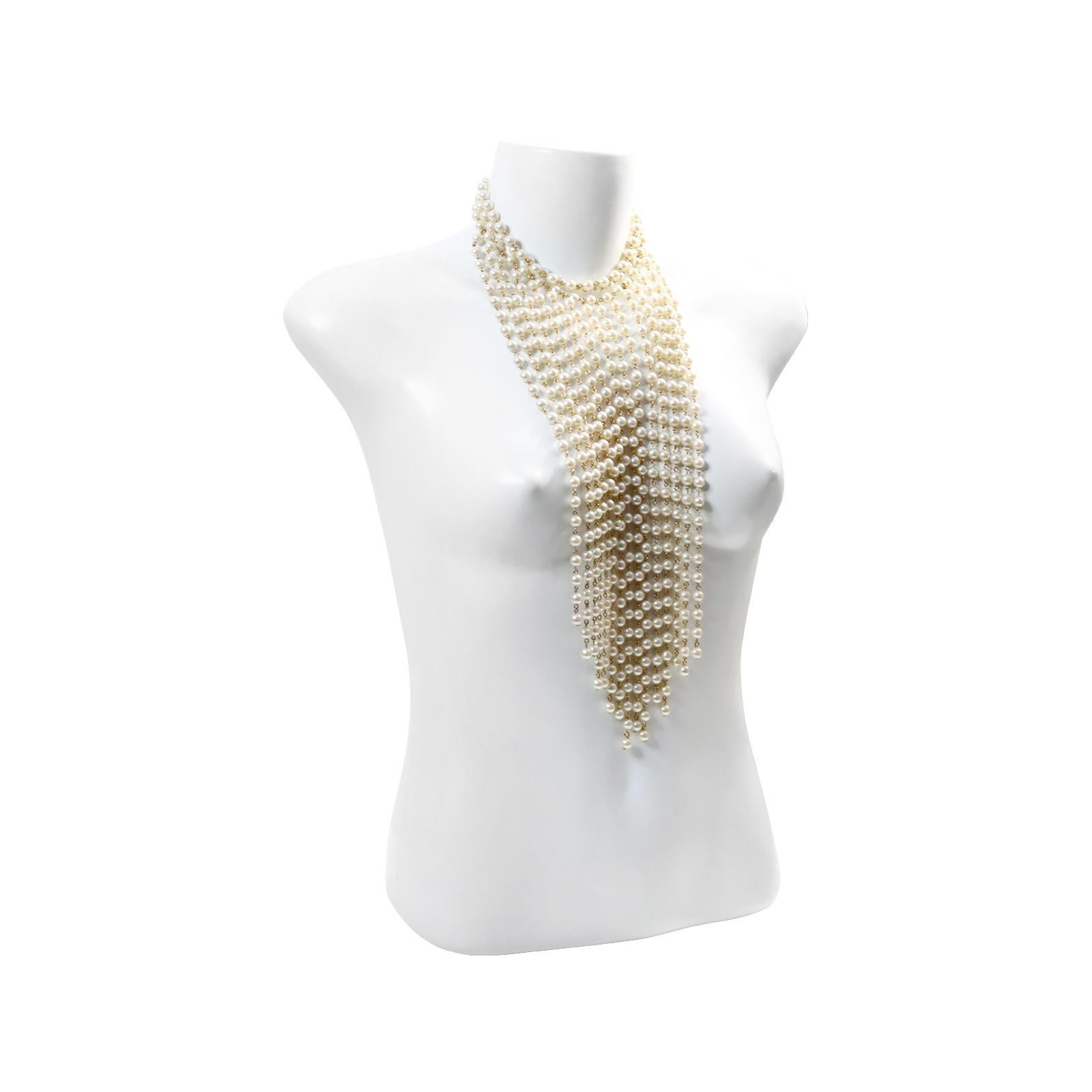 Women's or Men's Vintage Faux Pearl Choker with Cascading Long Necklace, circa 1990s For Sale