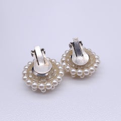 Vintage Faux Pearl Domed Clip-On Earrings In Silver, Classic Cluster Design