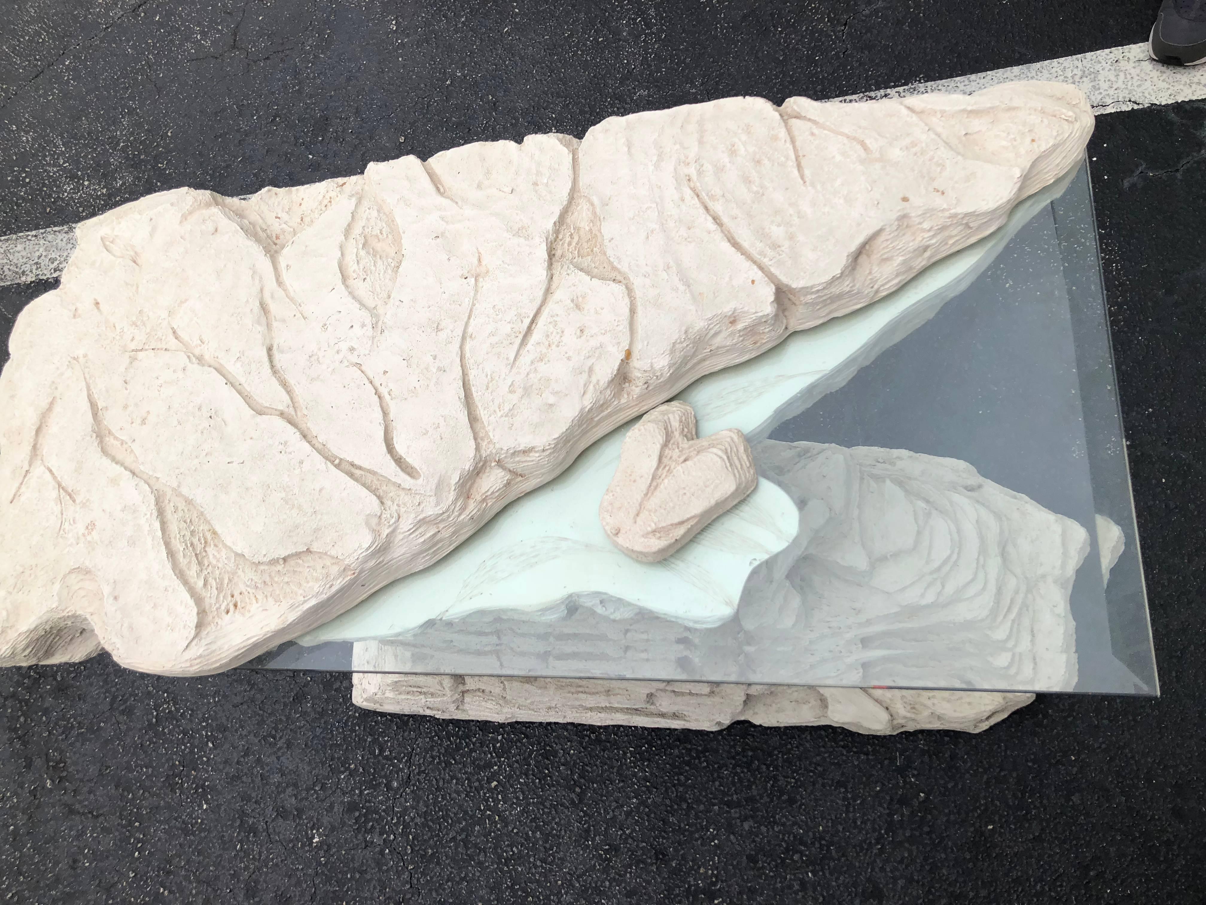 Late 20th Century Vintage Mid Century Modern Faux Rock Stone Console Table For Sale