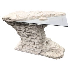 Vintage Mid Century Modern Faux Rock Stone Console Table