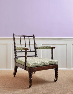 Vintage Faux Rosewood Bobbin Armchair with New Upholstery, England 1870's