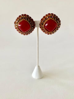 Vintage Faux Ruby French Designer Gilt Earrings