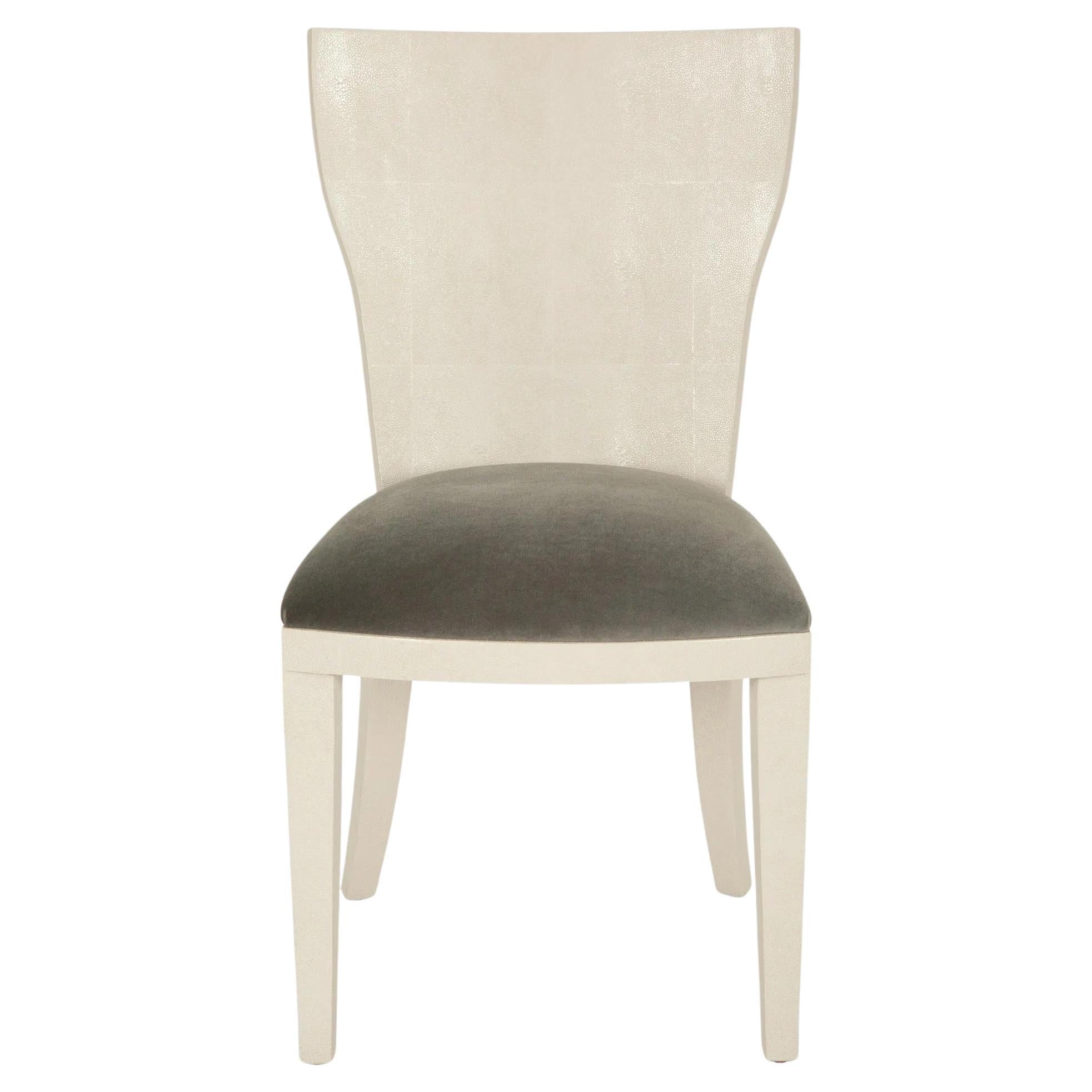Chaise d'appoint vintage sans accoudoirs en faux galuchat avec assise en velours gris
