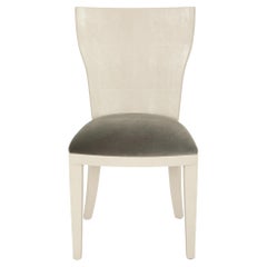 Sedia da braccio senza braccioli in finto zigrino vintage con seduta in velluto grigio