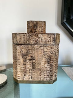 Vintage Faux Shagreen Achteckige Lackierte Box Mosaik Karl Springer Styling