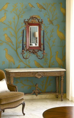 Vintage Faux Shagreen Porcelain & Ormolu Wall Mirror With Candle Holders