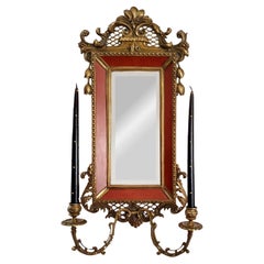 Vintage Faux Shagreen Porcelain & Ormolu Wall Mirror With Candle Holders