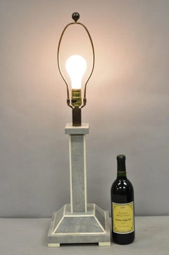 Vintage Faux Shagreen Sharkskin Column Gray Art Deco Style Decorator Table Lamp