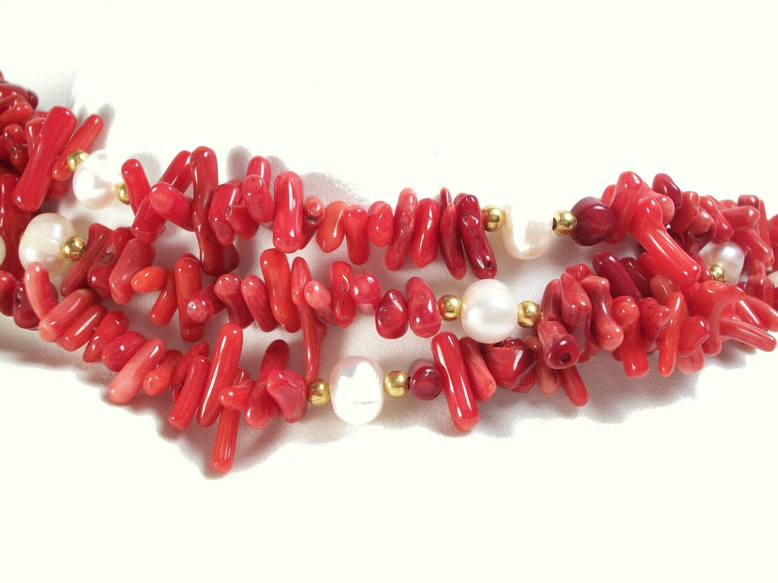 Vintage Faux Sicilian Branch Coral & Pearl Necklace, Unsigned, circa 1980s For Sale 2