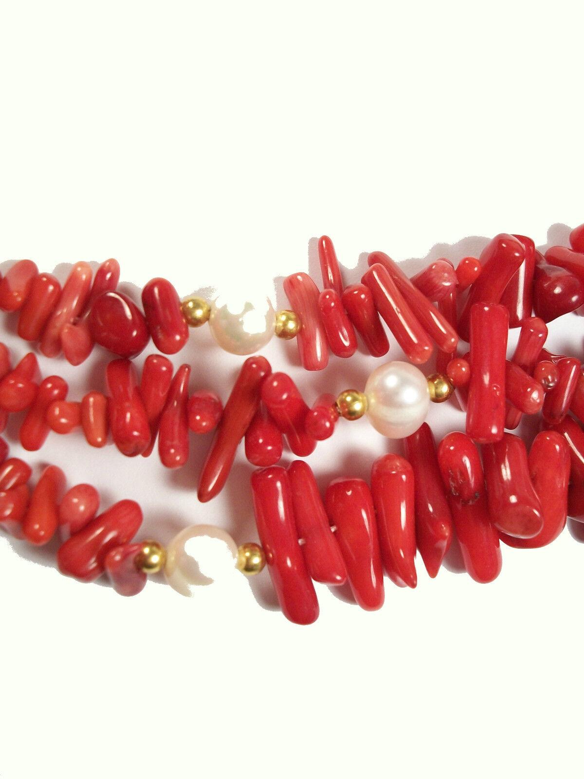 Vintage Faux Sicilian Branch Coral & Pearl Necklace, Unsigned, circa 1980s For Sale 3