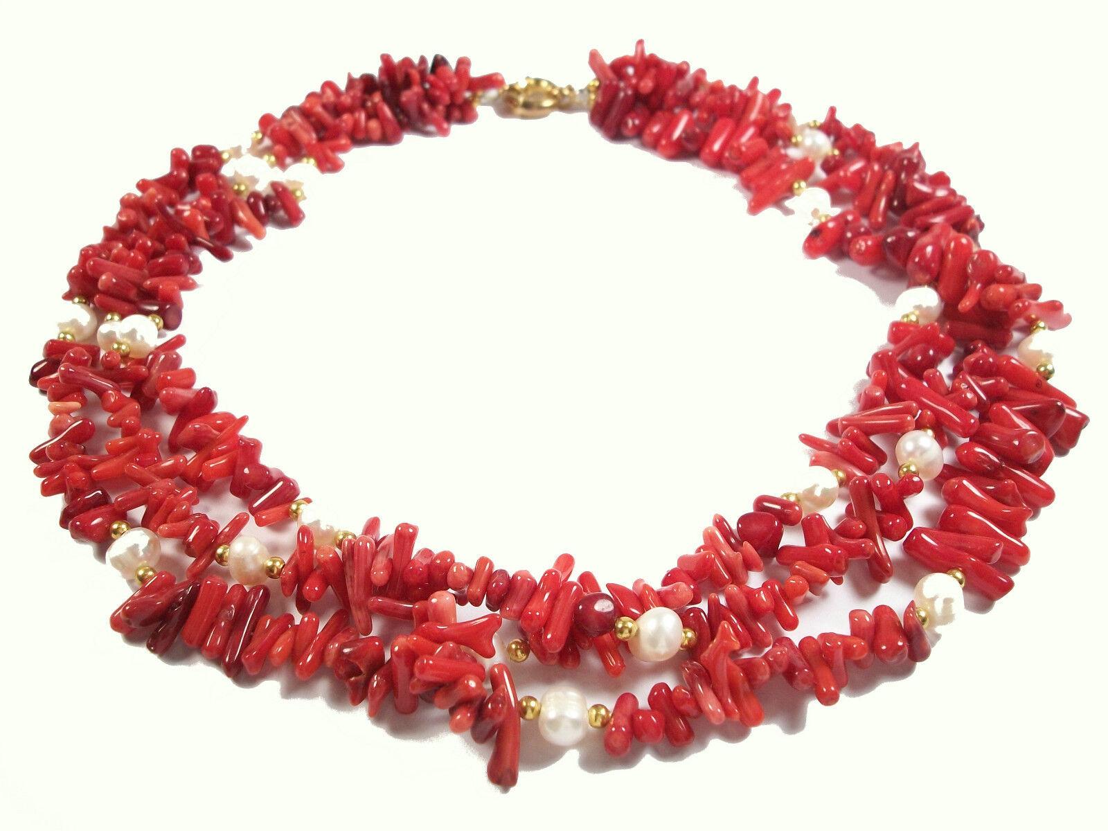 Vintage-Halskette aus Koralle und Perle aus Sizilien, unsigniert, ca. 1980er Jahre Damen im Angebot