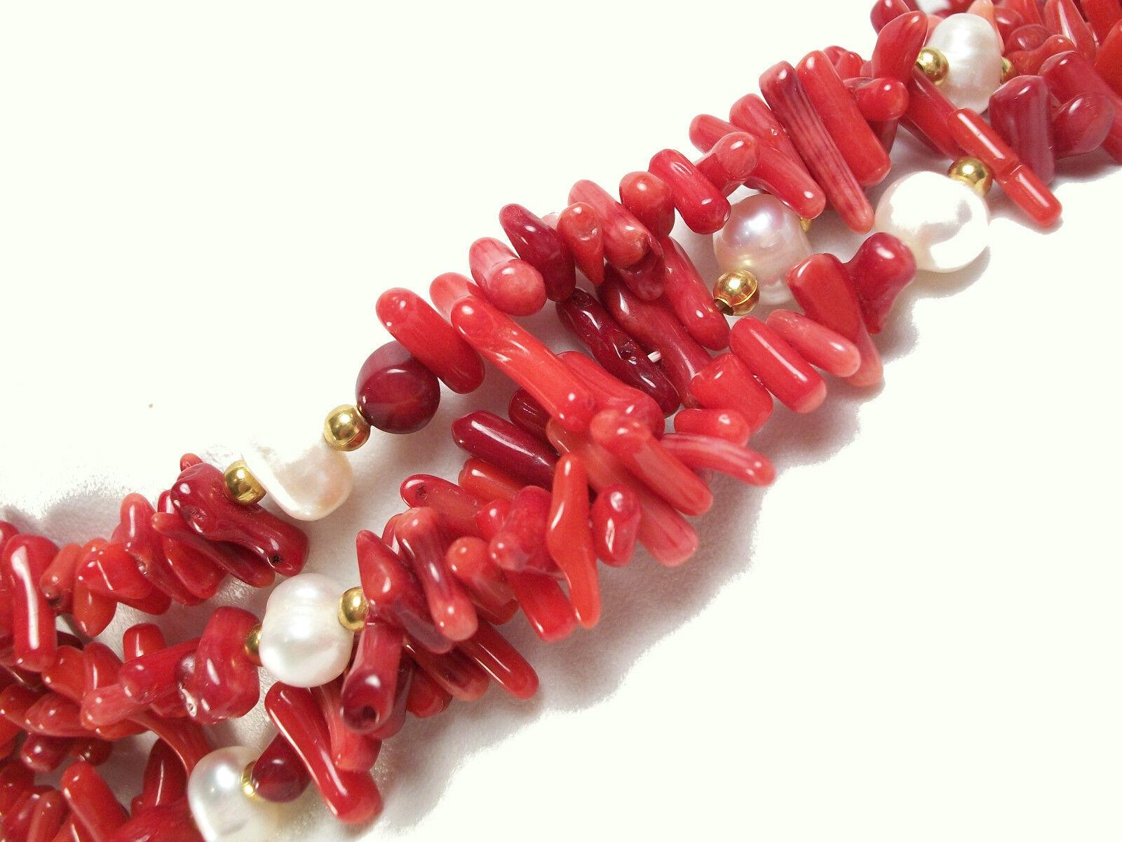 Women's Vintage Faux Sicilian Branch Coral & Pearl Necklace, Unsigned, circa 1980s For Sale