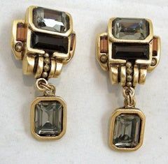 Vintage Faux Topaz, Amethyst & Smoky Crystal Drop Earrings