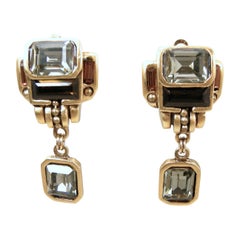 Vintage Faux Topaz, Amethyst & Smoky Crystal Drop Earrings