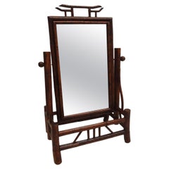 Vintage Faux Tortoise Bamboo Vanity Table Mirror on Stand