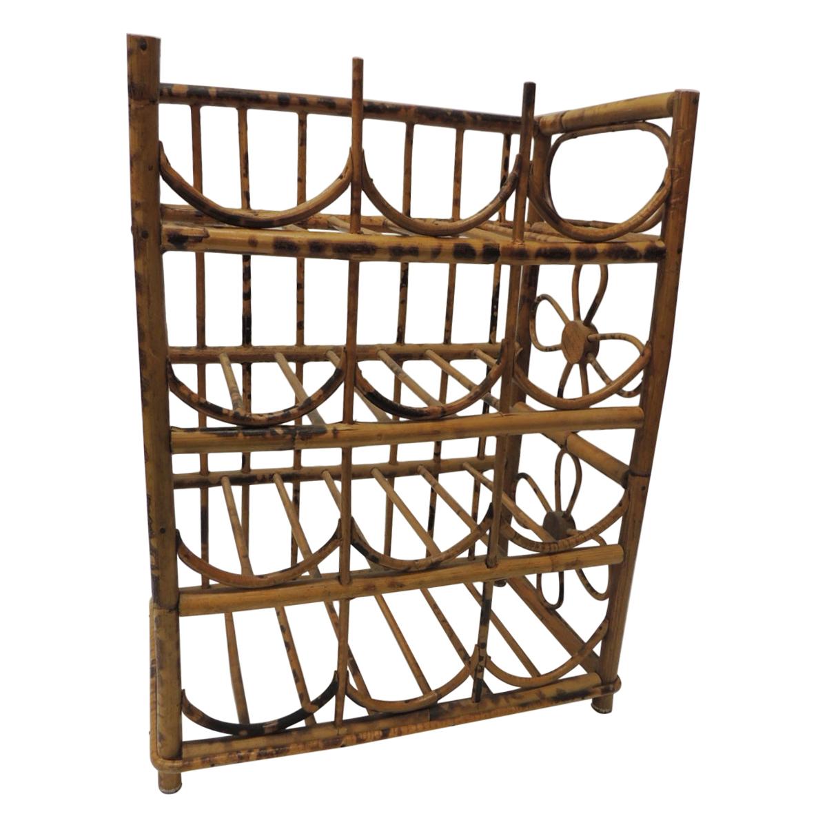 Vintage Faux Tortoise Bamboo Wine Rack