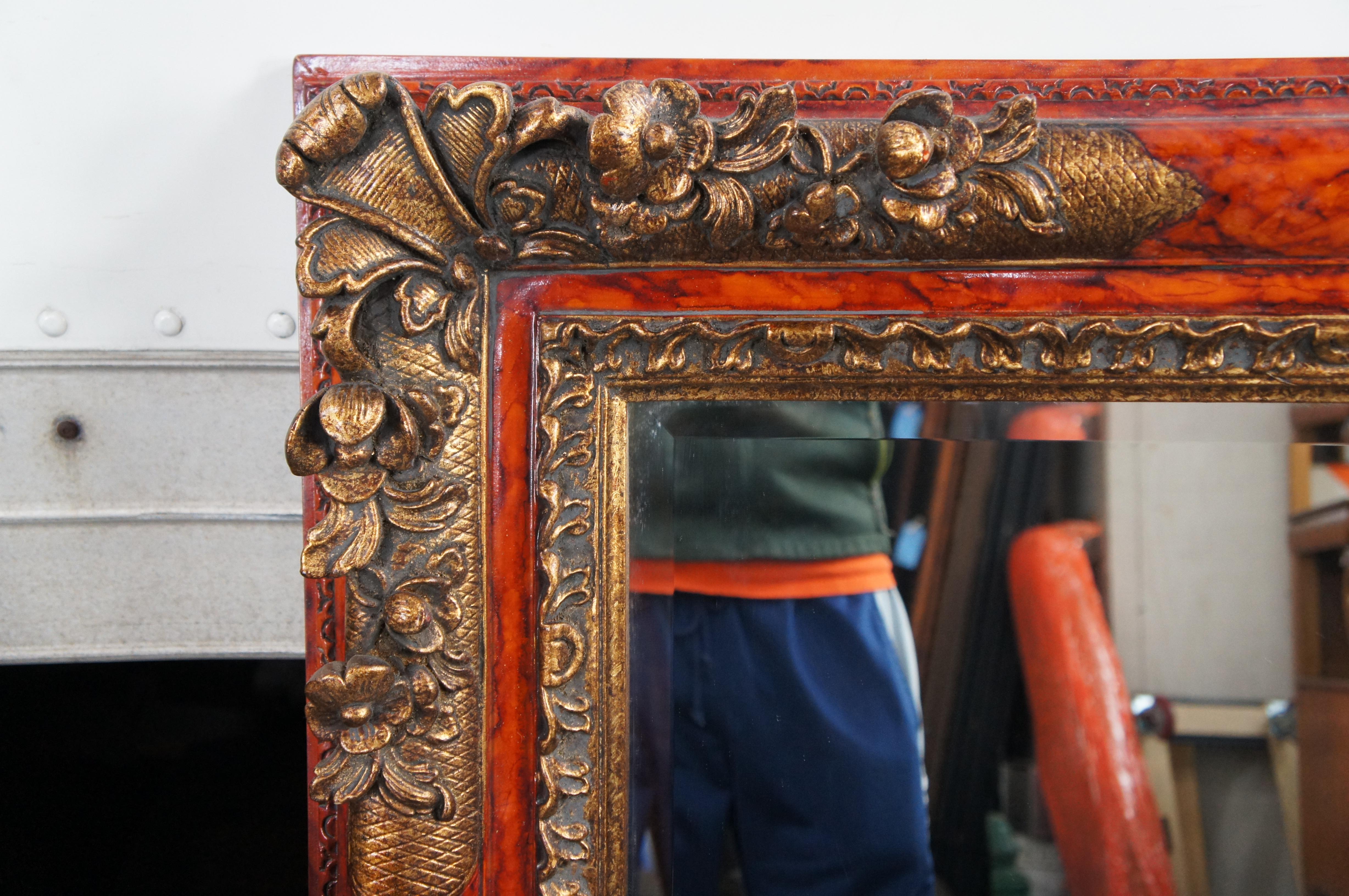 Vintage Faux Schildkröte vergoldet Floral abgeschrägt über Mantel Eitelkeit Spiegel 46