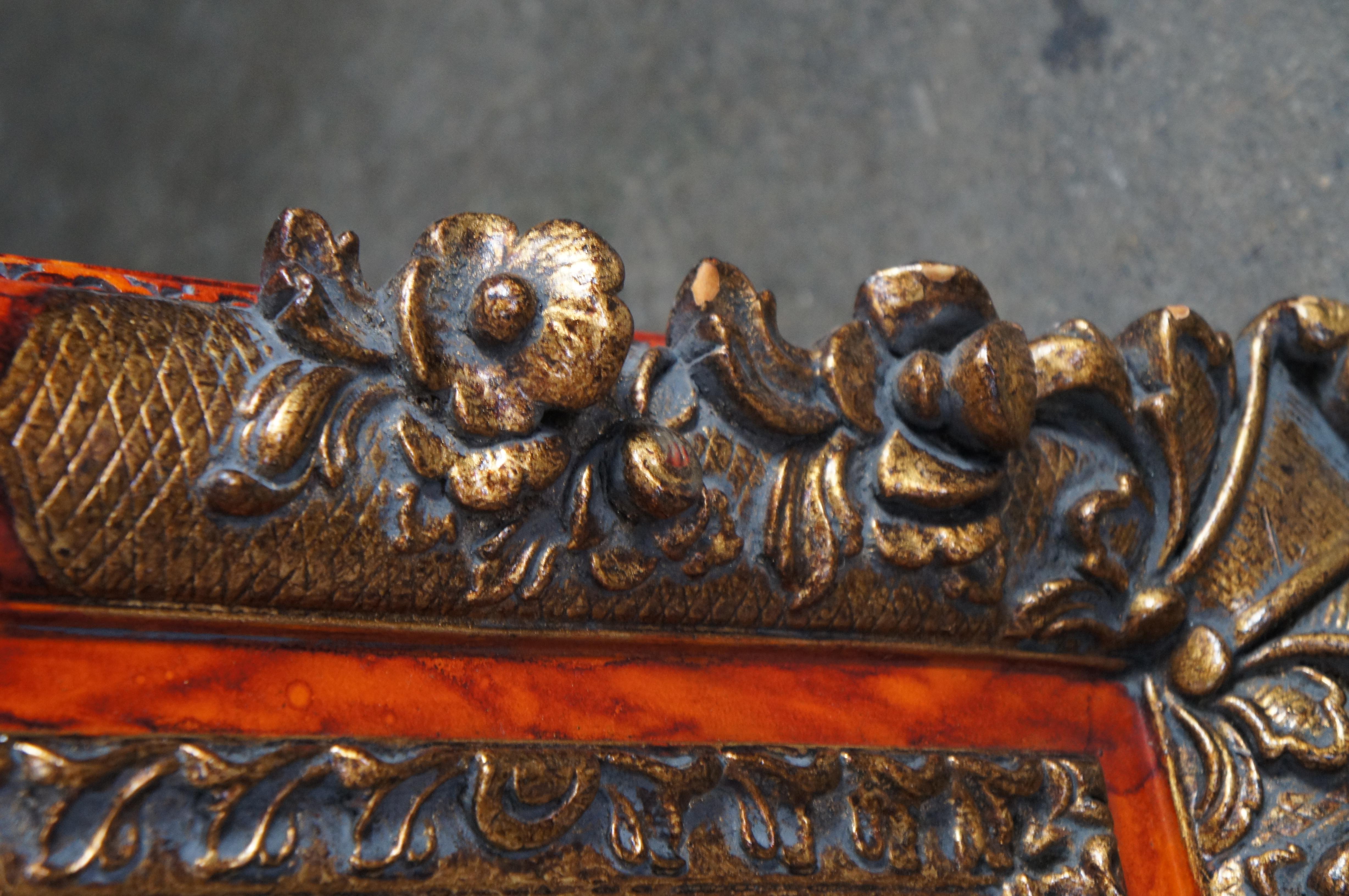 Vintage Faux Schildkröte vergoldet Floral abgeschrägt über Mantel Eitelkeit Spiegel 46