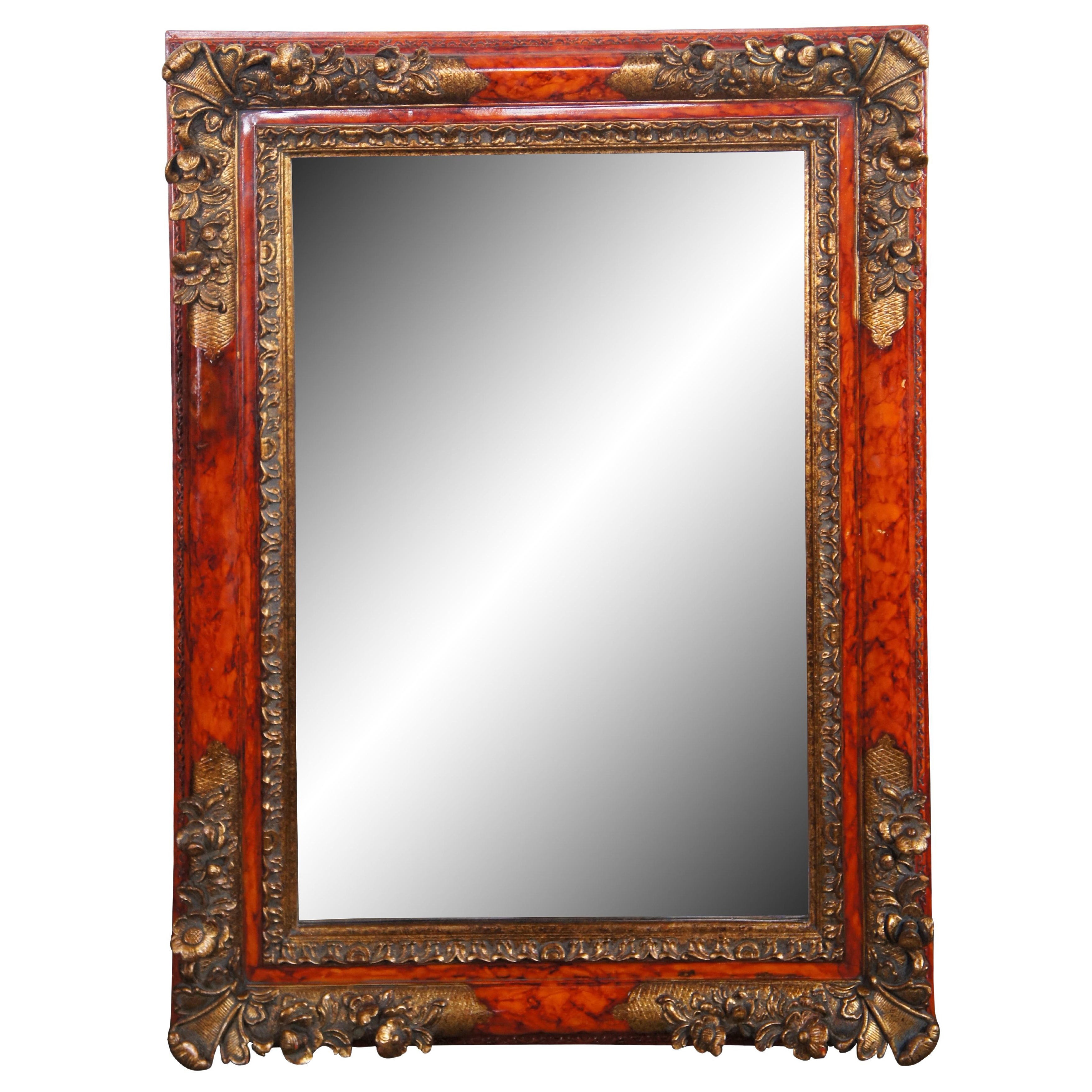 Vintage Faux Schildkröte vergoldet Floral abgeschrägt über Mantel Eitelkeit Spiegel 46" im Angebot