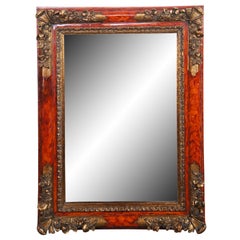 Vintage Faux Tortoise Gilt Floral Beveled Over Mantel Vanity Mirror 46"