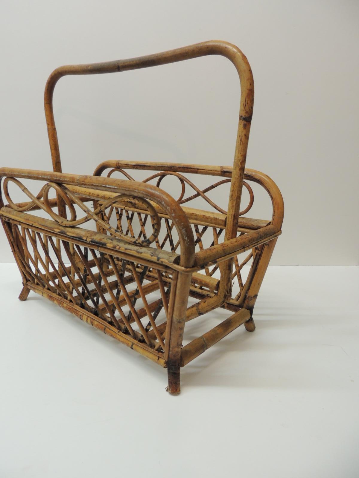 Bohemian Vintage Faux Tortoise Magazine Rack in Bamboo and Rattan