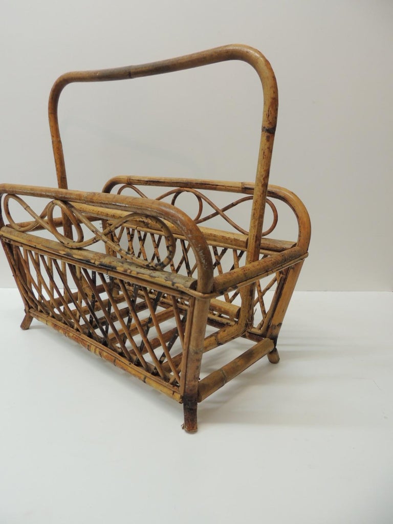 Vintage Faux Tortoise Magazine Rack in Bamboo and Rattan at 1stDibs