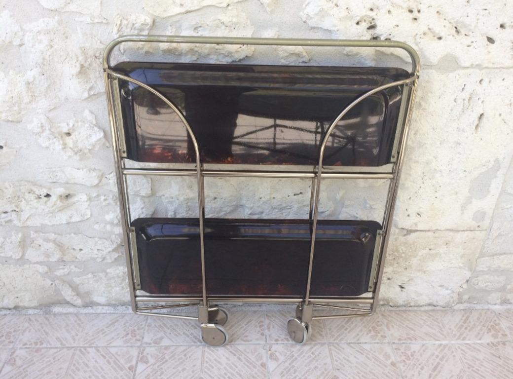 Italian Vintage faux tortoise shell bar cart folding table from Italy circa 1960's For Sale
